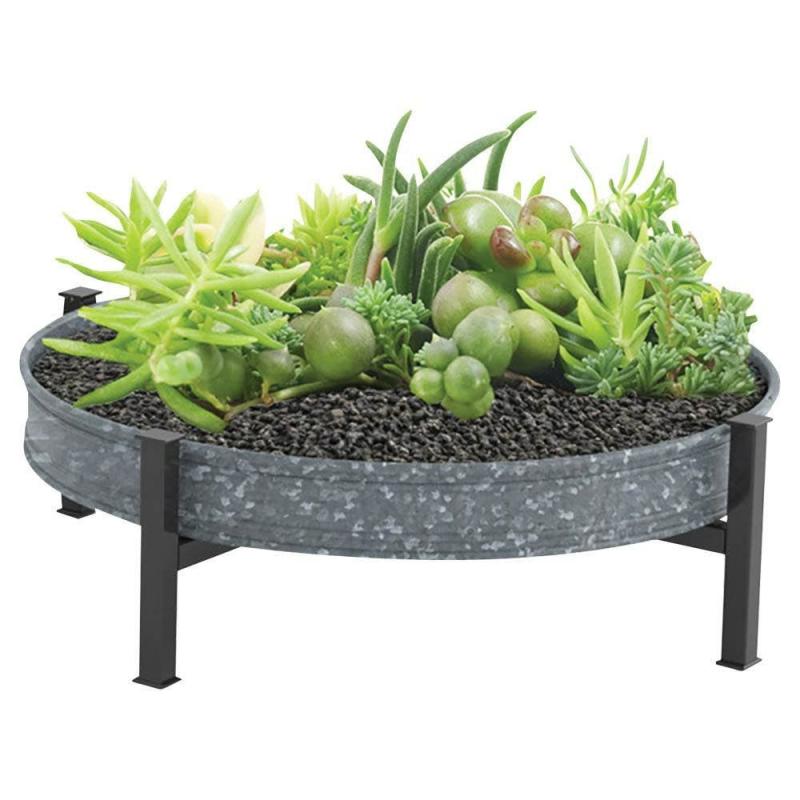 Aged Galvanized Round Tabletop Planter, 16in | Planter Accessories Deck & Patio Planters Deck & Patio Planters