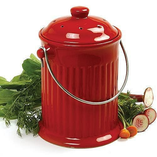 Odor-Free Compost Keeper Ceramic Crock Red 1 Gallon | Compost Bins Compost Bins Compost Bins