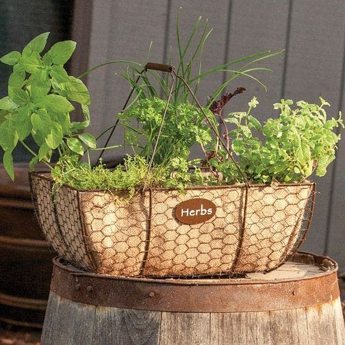 Rustic Herb Basket with Burlap Liner | Deck & Patio Planters Deck & Patio Planters Deck & Patio Planters