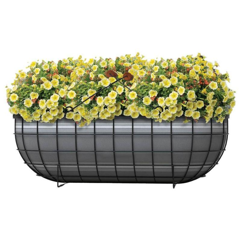 Trug Harvest Basket / Planter with Bistro Print Liner – Matte Black | Deck & Patio Planters Deck & Patio Planters Deck & Patio Planters